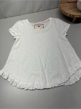 Cupio White Short Sleeve Ruffle-Hem Tee